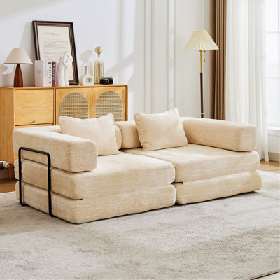 Modern Style Sofa For Indoor, Compression Convertible Floor Sofa Bed With Fixed - Shape Frame, Boneless Modular Sectional Sofa, No Assembly, Ideal For Multiple Living Spaces