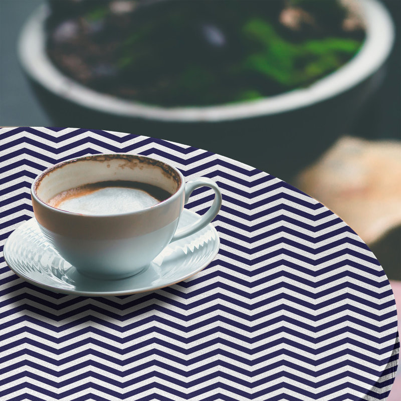 Ebern Designs Navy Blue Fitted Round Tablecloth Diameter Dark Purple White, 51.97" Round