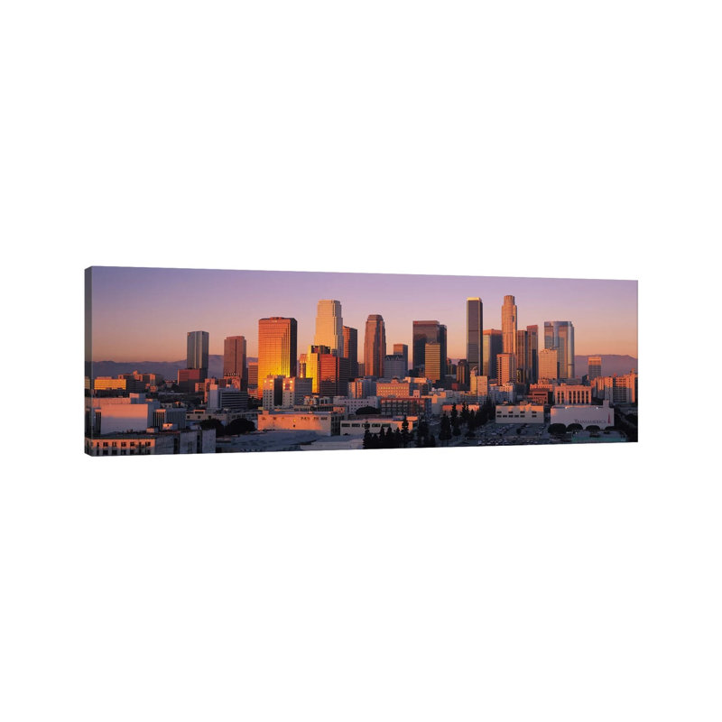 Los Angeles Panoramic Skyline Cityscape (Sunset) - Wrapped Canvas Panoramic Print, 30.48 cm H x 91.44 cm W x 1.91 cm D