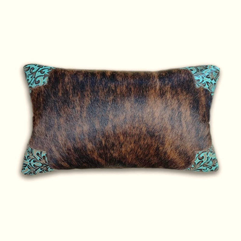 Housse de coussin en cuir de vache et cuir, H 18 po x l 18 po, Forme rectangulaire