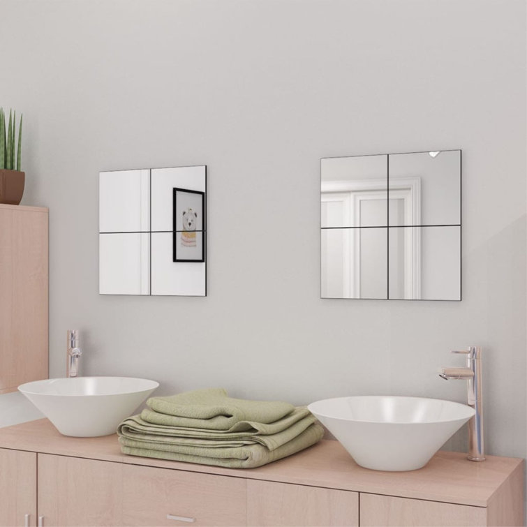 8/16x Frameless Mirror Tiles Glass Wall Mirror Home Decor Bathroom (Set of 16) Wrought Studio