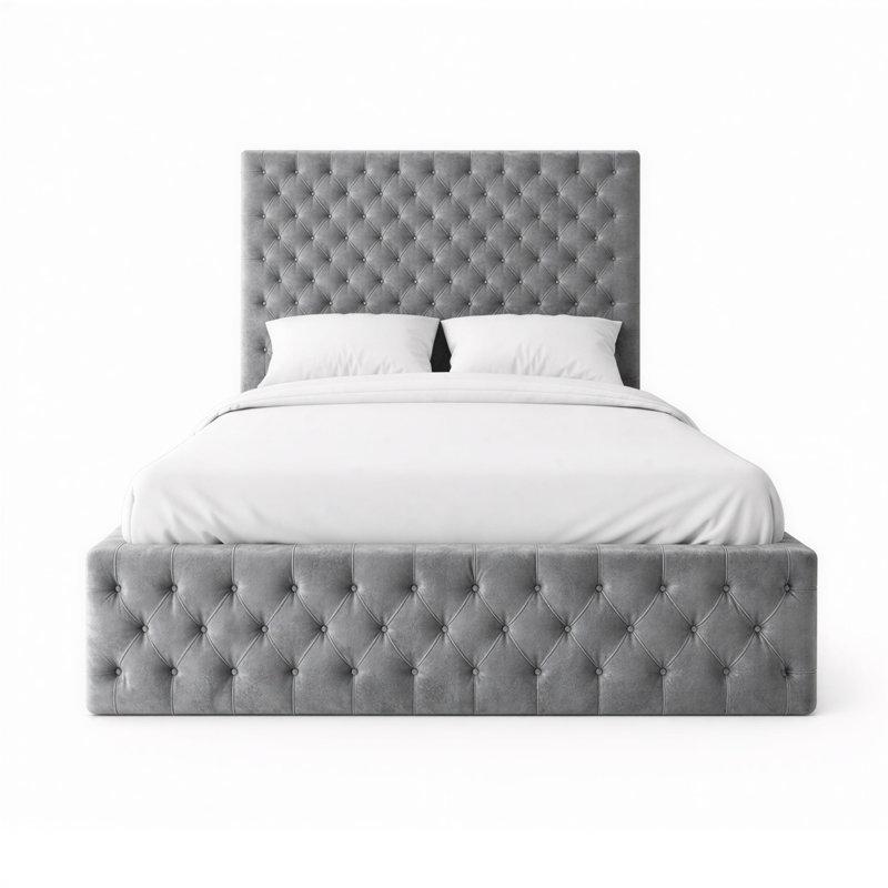 Upholstered Bed, Double, Grey
