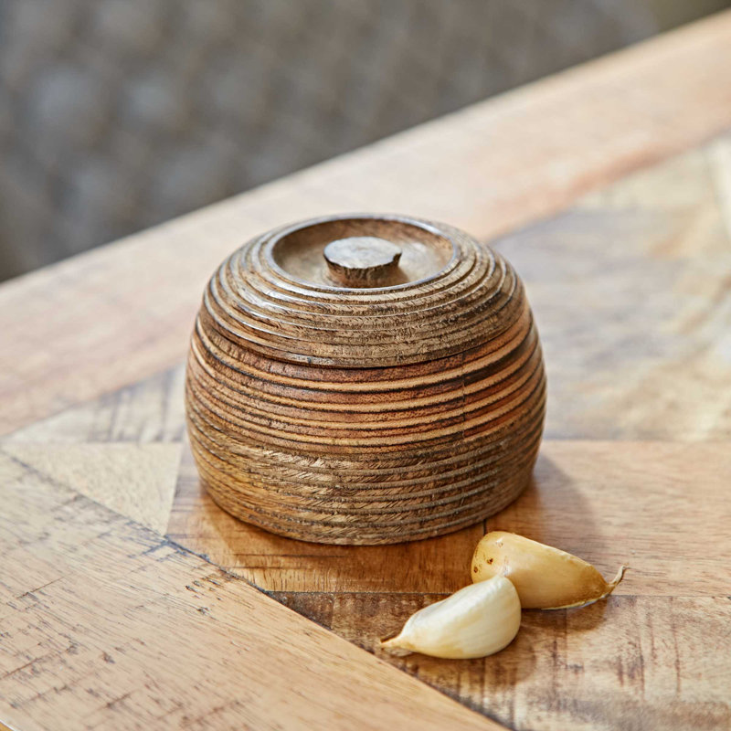 Makula Natural Mango Wood Bowl with Lid, 6.5cm H x 9cm W x 9cm D