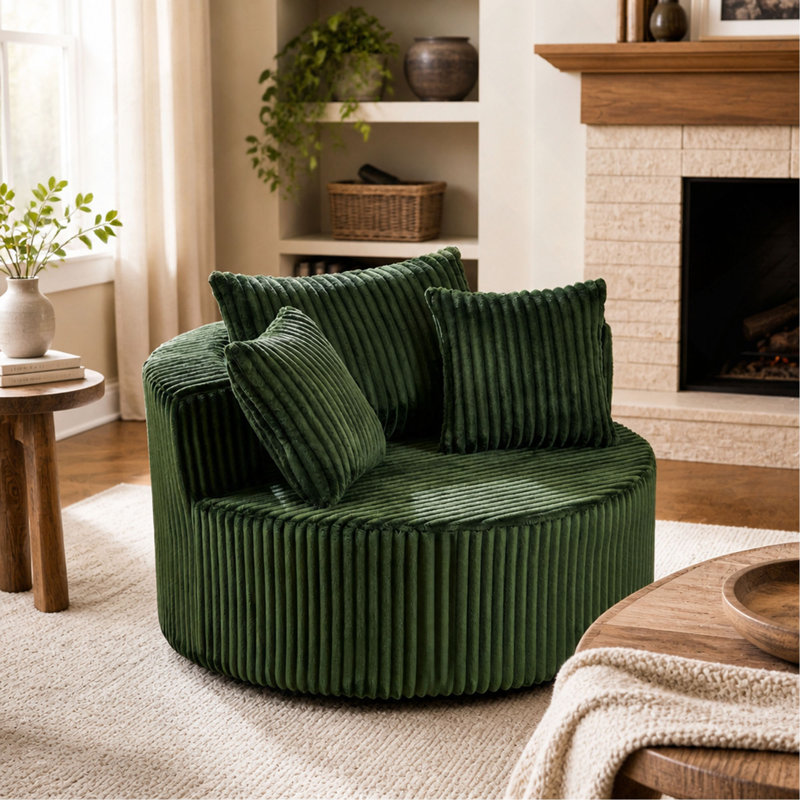 Upholstered 45.87 " Fabric Sofa, Green Fabric
