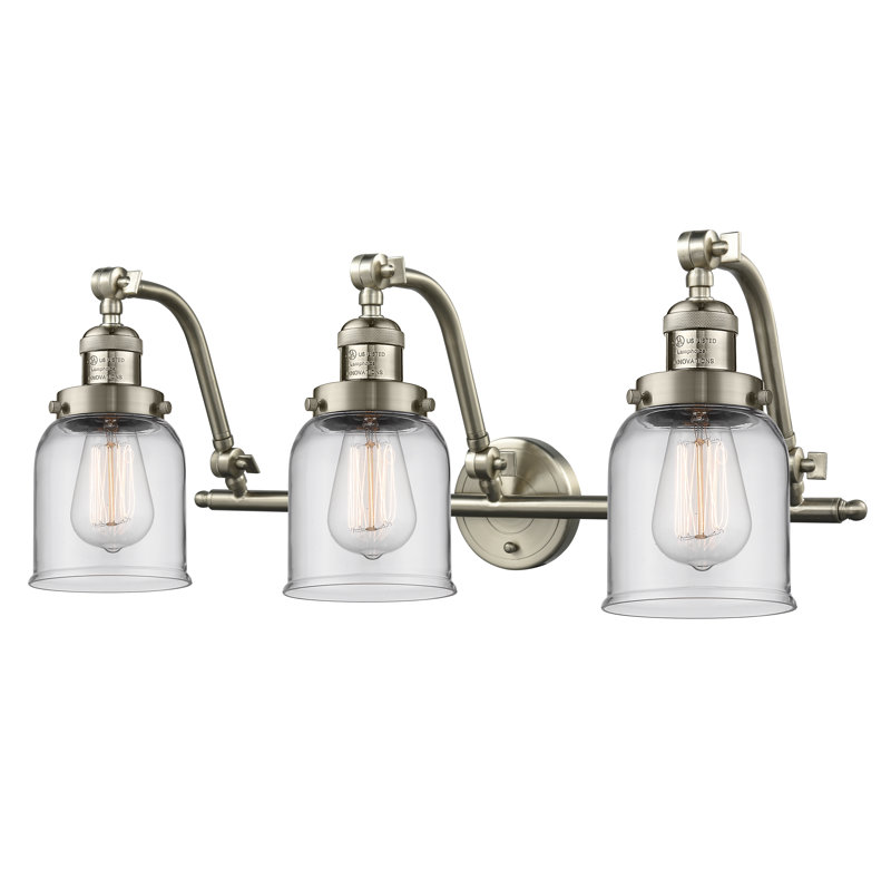 Luminaire de meuble-lavabo 3 lumières 28 po Bell, Nickel satiné brossé, Clair, Ampoule incandescente rétro 60 watts