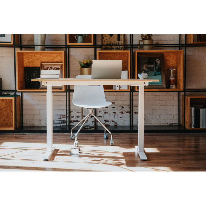 Bureau électrique à hauteur ajustable électrique pour bureau avec double moteur allemand OKIN (cadre blanc + plateau blanc de 48 po x 24 po)