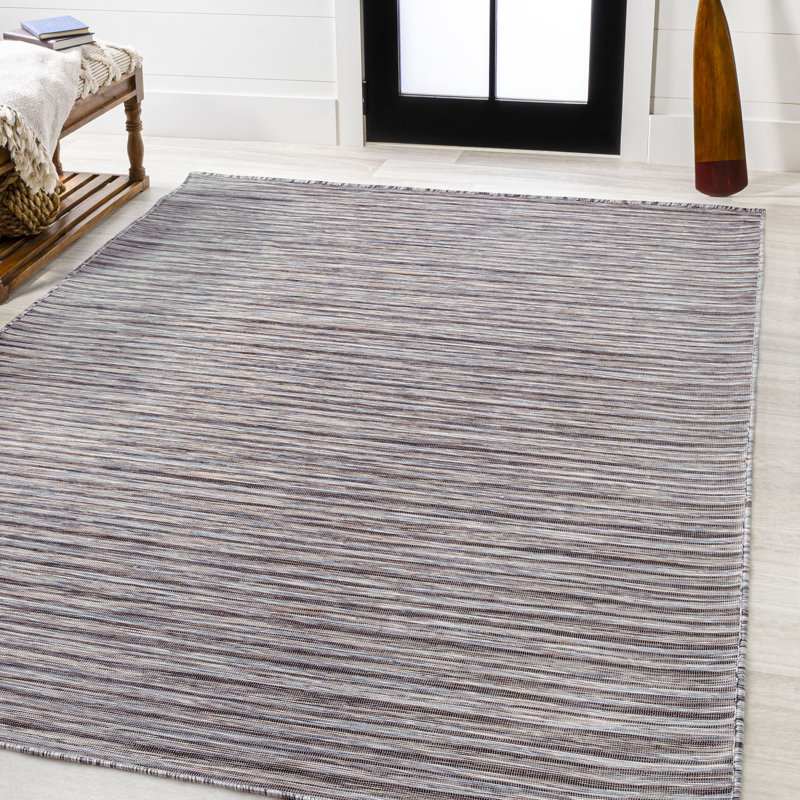 Amold Modern Farmhouse Pinstripe Dark Gray/Blue Indoor/Outdoor Rug, Rectangle 3' x 5'