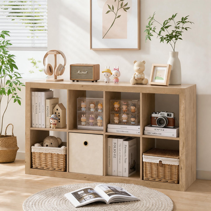 8-Cube Storage Organizer, 4-Tier Open Bookshelf,Freestanding Wooden Cube Shelf for Home & Office