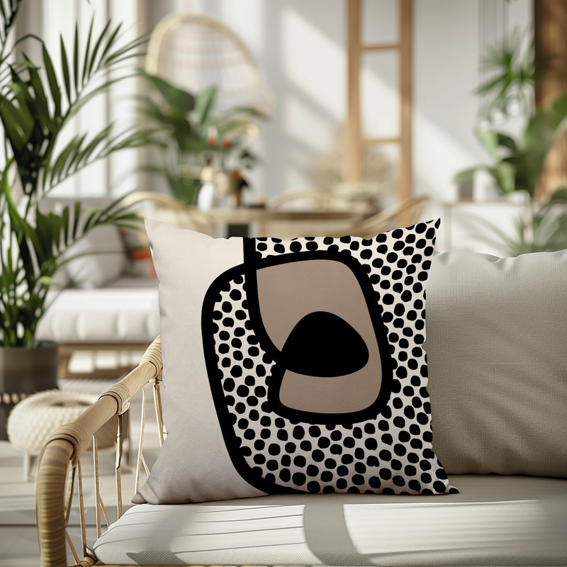 Oreiller carré réversible intérieur / extérieur Vie Abstract, H 17 po x l 17 po, Noir, noir, noir, noir