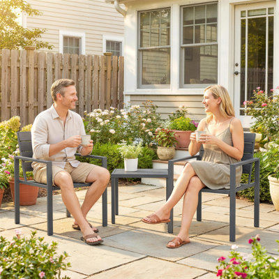 Outsunny 3 Pieces Garden Bistro Set for 2 Plastic Top Metal Frame
