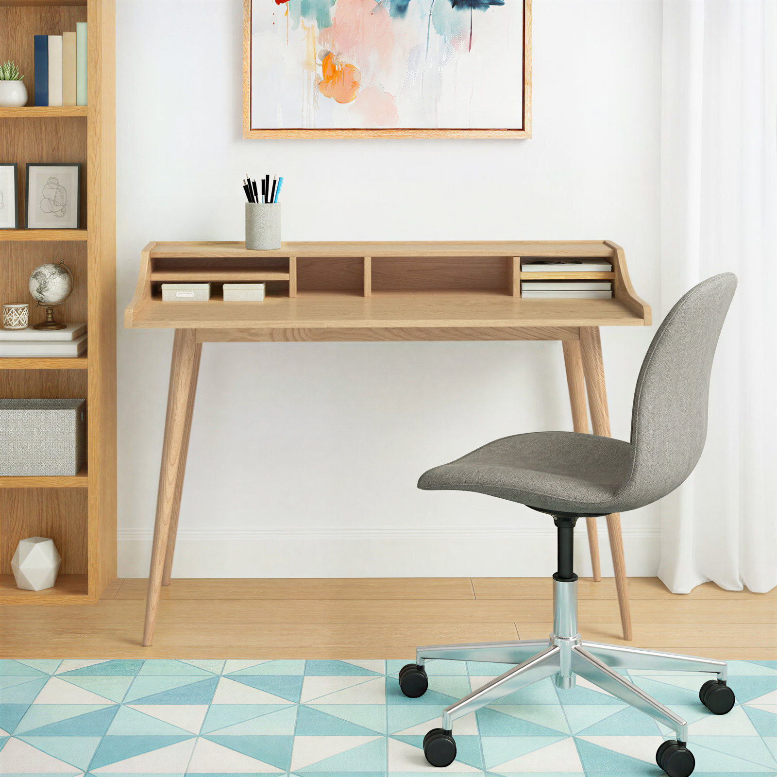 Luxembourg Writing Desk, Oak, 34.9" H x 47.3" W x 23.6" D