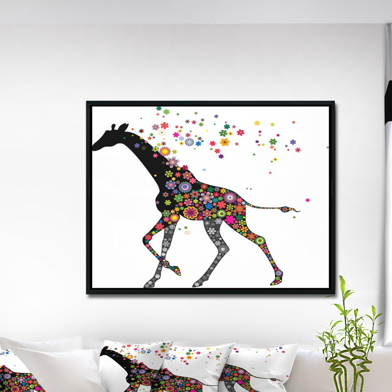 «Cheerful Giraffe Running», impression, H 16 po x l 32 po x P 1 po, Toile avec cadre flottant