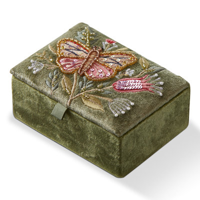 Tissu velours vert papillon brodé avec boîte rectangulaire