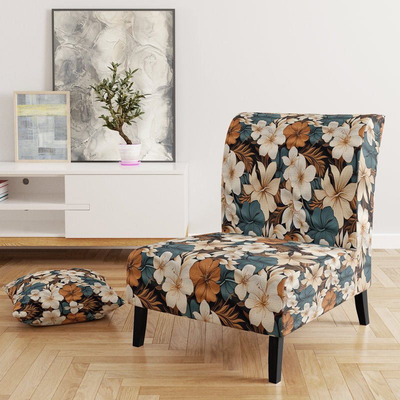 Fauteuil de chambre rembourré C, Serenity à motif tropical monochrome I