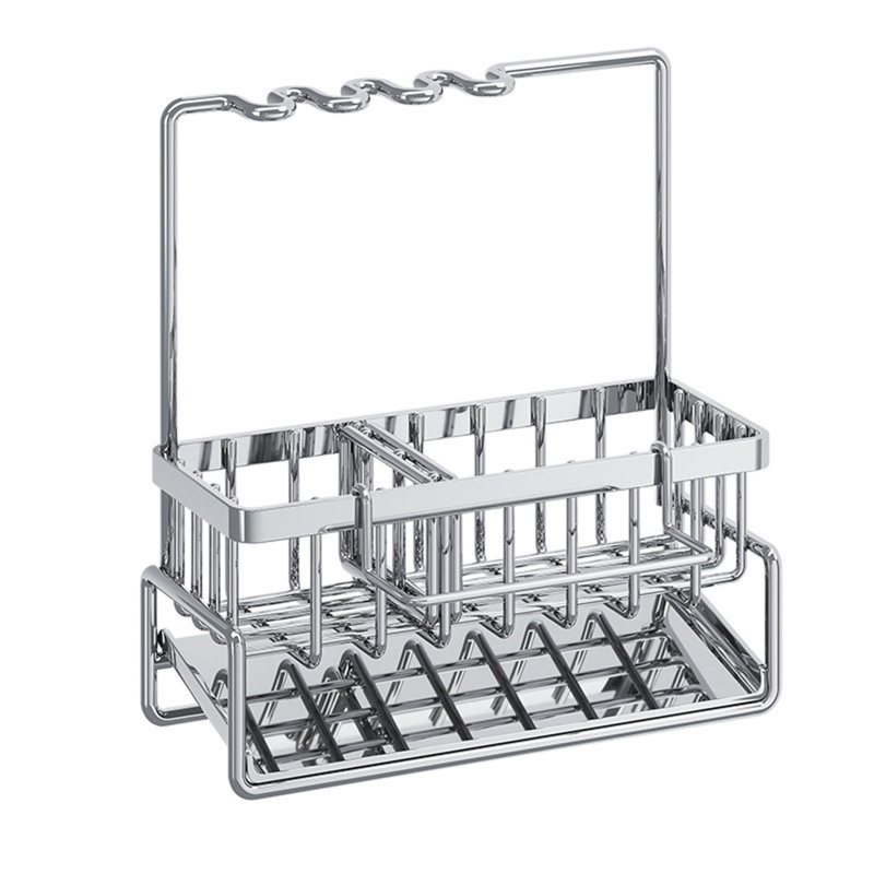 Organisateur de chariot de cuisine: porte-éponge pour évier de cuisine avec porte-serviettes, porte-savon en acier inoxydable avec séparateur amovible