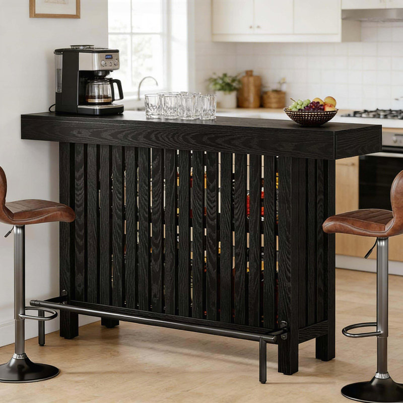 Table de bar polyvalente avec rangement à deux niveaux, Noir