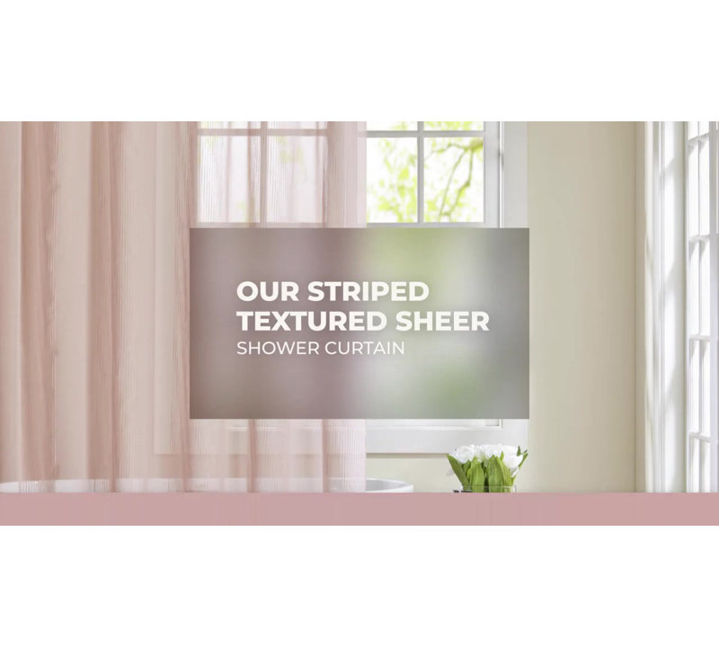 Ivory Sheer Striped Fabric Shower Curtain with Liner
