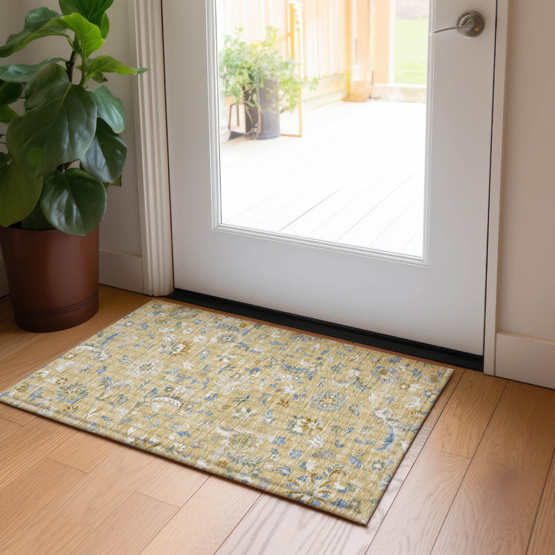Machine Washable Indoor/Outdoor Chayden ACN1006 Wheat 2'3" x 7'6" Runner Rug, Rectangle 1'8" x 2'6"