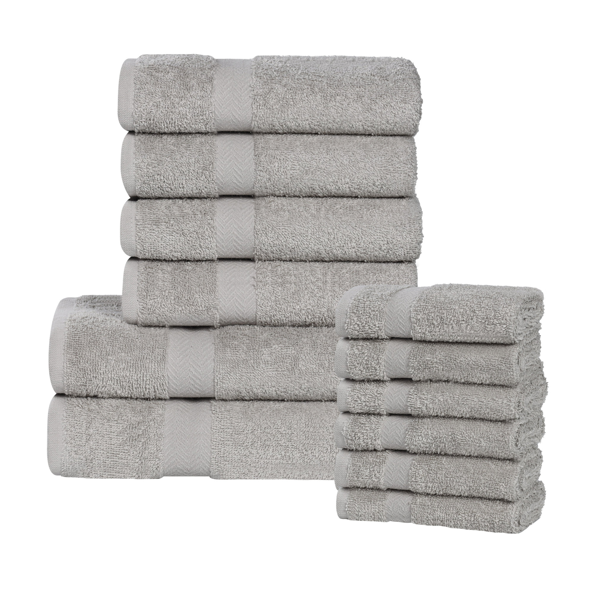 Jemma Eco-Friendly 12 Piece 100% Cotton Towel Set, Silver
