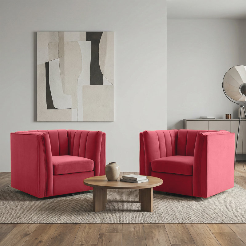 35.4'' Wide Upholstered Swivel Chair, Rose Chenille