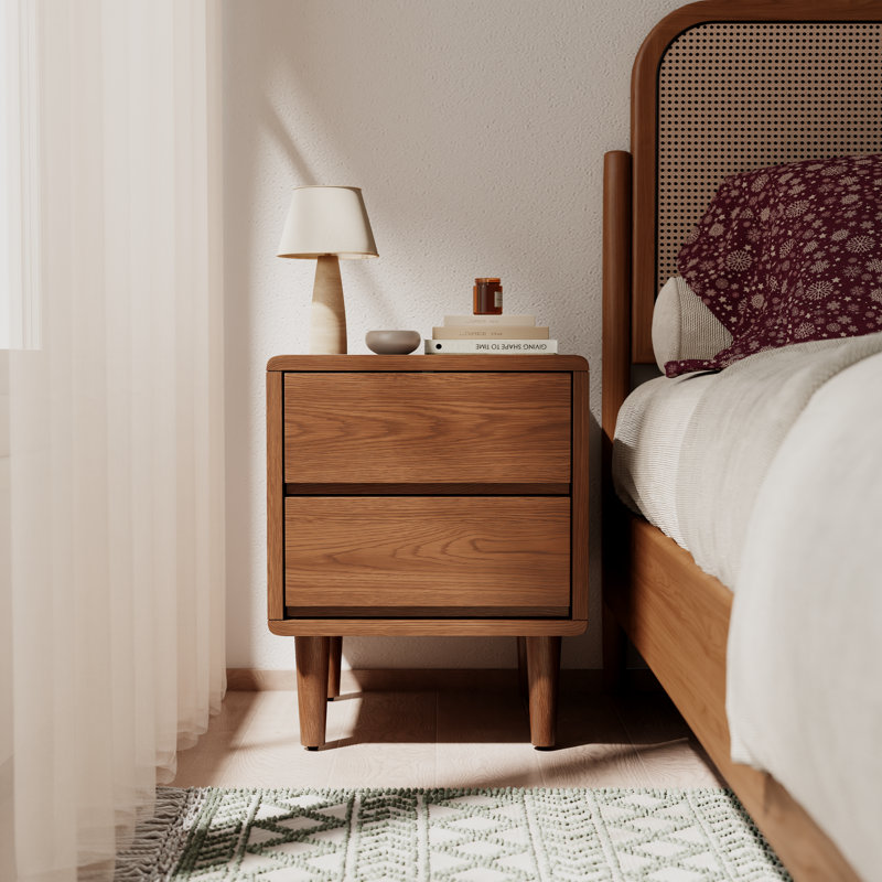 Aevah Solid Wood Mid-Century Modern Nightstand, Brown, 19.7" H