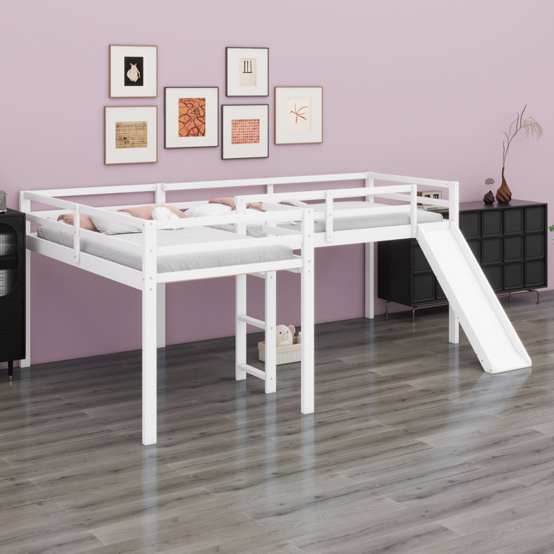 L-Shaped Loft Bed With Ladder And Slide, White