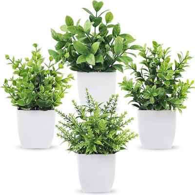 Der Rose 4 Pack Fake Plants Mini Artificial Greenery Potted Plants For Home Decor Indoor Office Table Room Farmhouse
