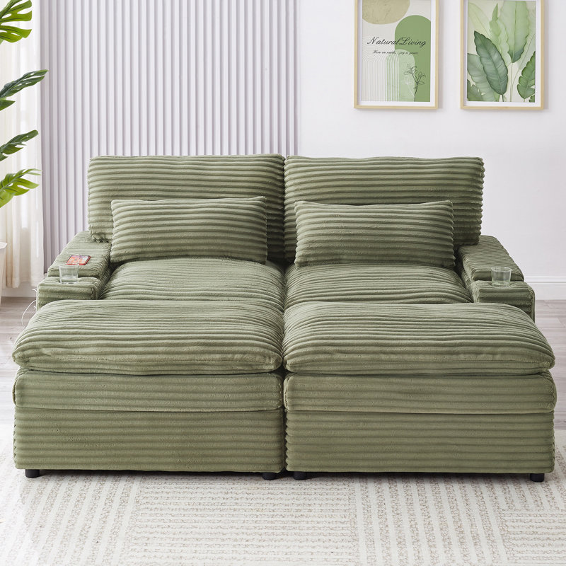 Canapé modulaire, Velours côtelé vert