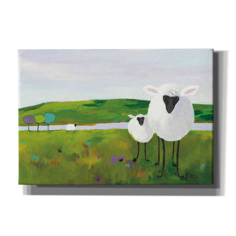 «Sheep in the Meadow» par Phyllis Adams, art mural sur toile, H 18 po x l 26 po x P 0,75 po