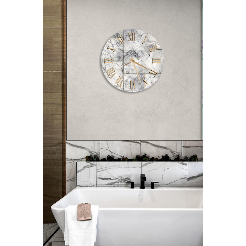 Horloge murale en verre trempé en marbre, décoration murale ronde, horloge murale décorative, art mural élégant, horloge moderne, pendaison de crémaillère, cadeau