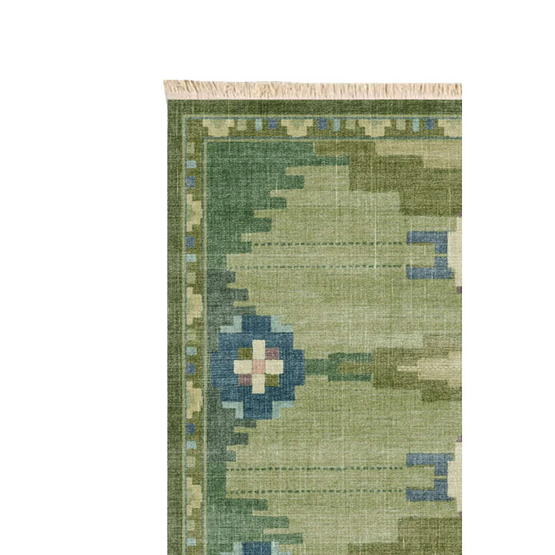 Tapis tribal géométrique vert sauge lavable à la machine 4 pi x 6 pi