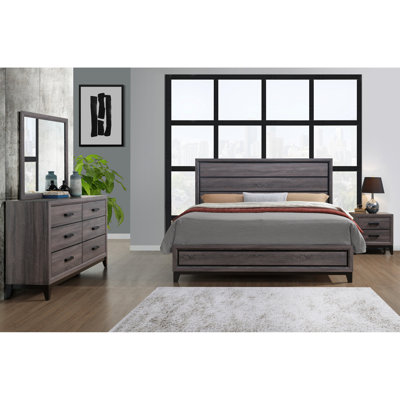 Queen Bed With Mirage Grey Panel Design, Structure, Tapered Legs, Rubberwood Bedroom Furniture Bed, Robust And , For Interior