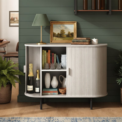 40" Wide Sideboard Buffet Cabinet With Sliding Doors And Curved Safety Edges, Modern Coffee Bar Console - Walnut