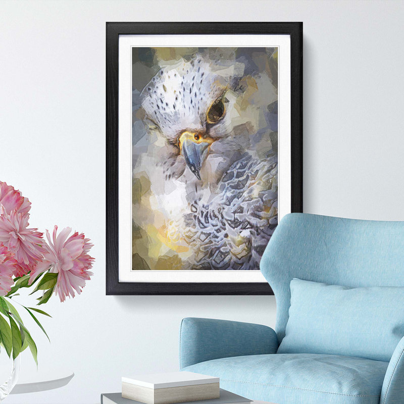 Hawk Bird in a Golden Light in Abstract - Picture Frame Graphic Art Print on MDF, Black Framed, 87cm H x 62cm W x 2cm D