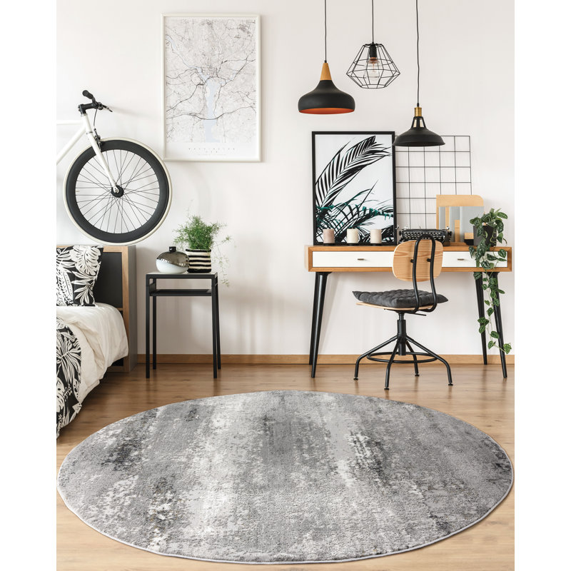 Tapis décoratif grise vallie, Rond 7 pi 10 po