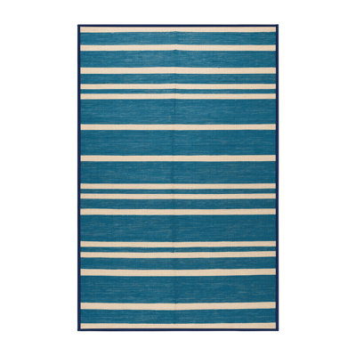 Tapis bleu à rayures horizontales lavable à la machine
