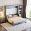 Grand lit escamotable gris avec bibliothèque et bureau intégré | Lit mural peu encombrant | Aucun sommier tapissier requis-1149654992