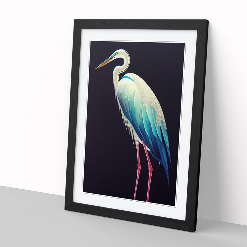 Heron Bird Cyberpunk - Wall Art, 64cm H x 46cm W x 2cm D, Oak