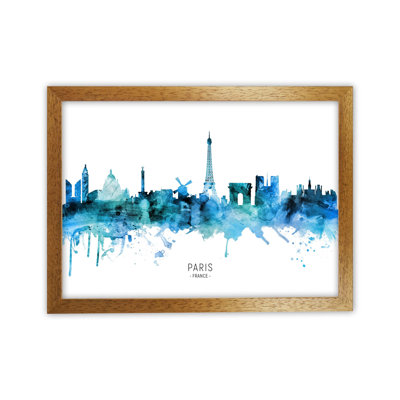 Paris France Skyline Blue City Name by Michael Tompsett - Print