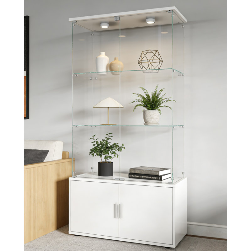 Double-door Four-layer Cabinet-style Storage Cabinet,display Cabinet,wine Cabinet,file Cabinet,with Remote-controlled Paipai Lights,adjustable Feet