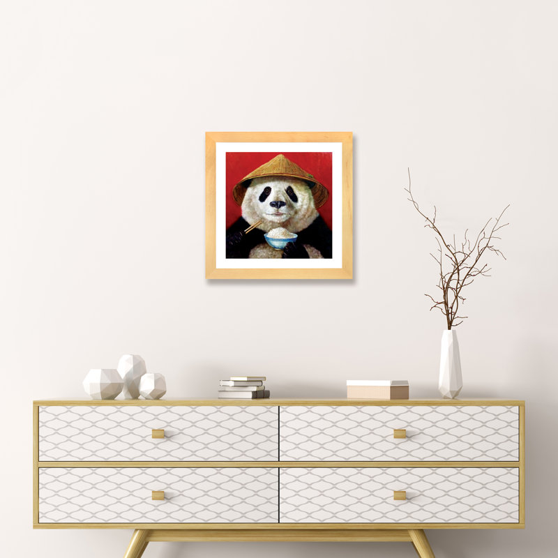 Panda, art encadré, H 24 po x l 24 po x p 1 po, Papier encadré naturel