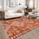 Boho Machine Washable Rug with Rubber Backing for Living Room Non-Slip Dining Room Rug Easy-Cleaning Floor Carpet for Bedroom Office Playroom_OKPHO_338N_Geometric_Brick Red