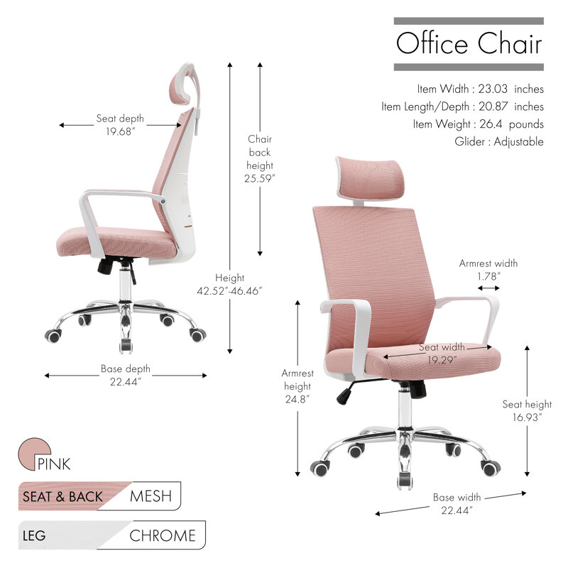 Chaise de travail en filet Johnathon, Rose