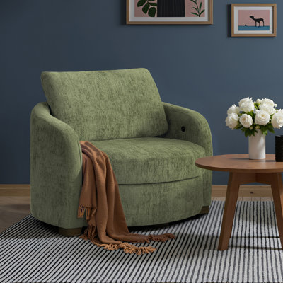 Manchester Accent Chair 44.1†Modern Farmhouse Curved Arm Easy Assembly Hidden Storage USB Power Ports Boucle Fabric by Latitude Run