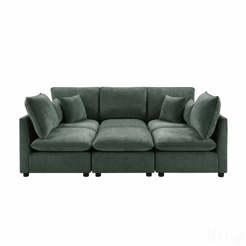 Coburn Chenille Upholstered Sectional Sofa with Movable Ottoman, Storage & USB Ports, Green