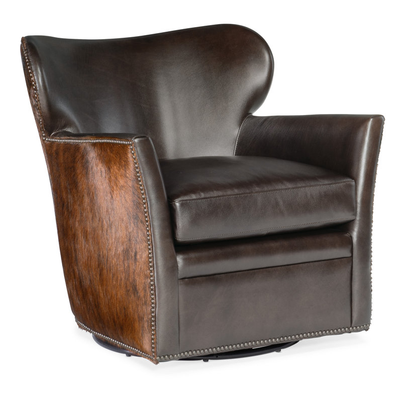 Debonair Espresso Brown Leather Swivel Accent Chair