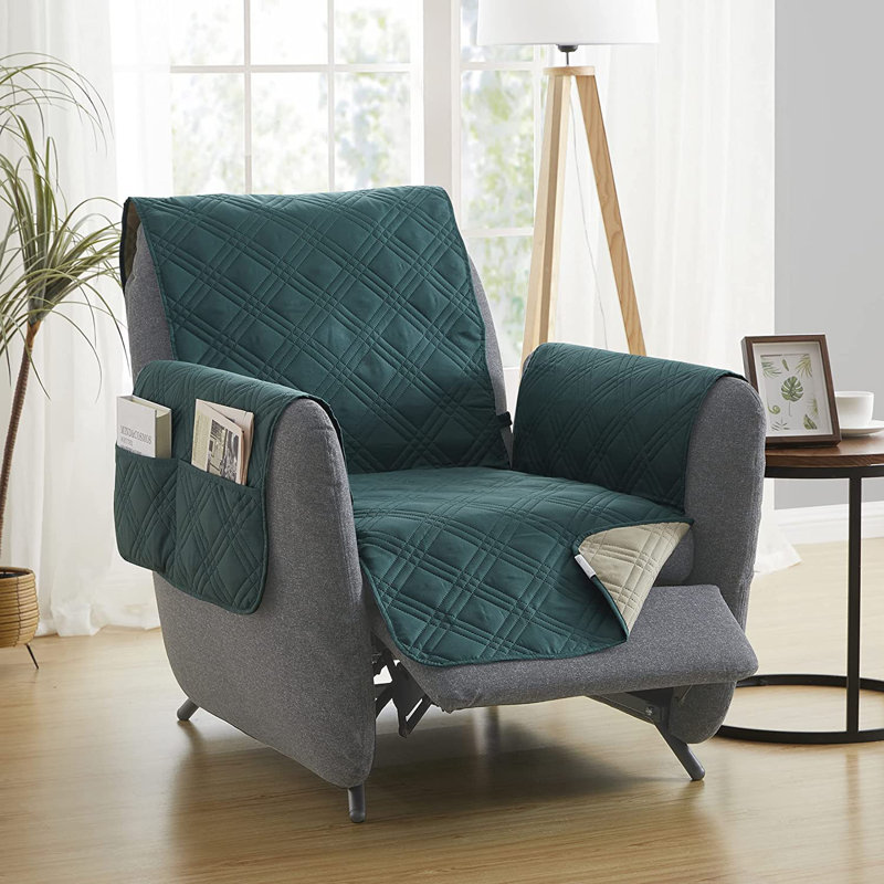 Dark Brown Quilted Polyester Recliner Slipcover with Pockets