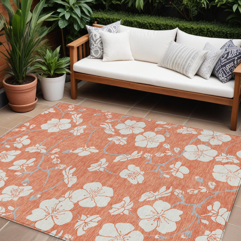 Tapis intérieur / extérieur floral ivoire et gris 8 'x 10' Coral
