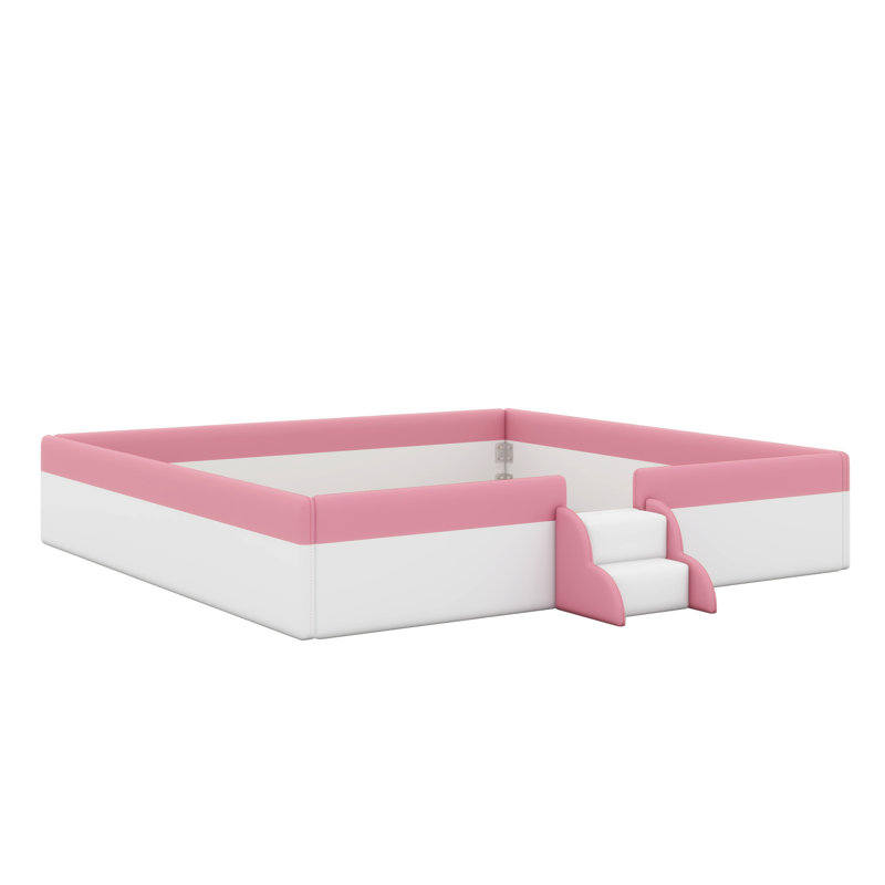 Upholstered Daybed Frame With Fence And Stairs, King