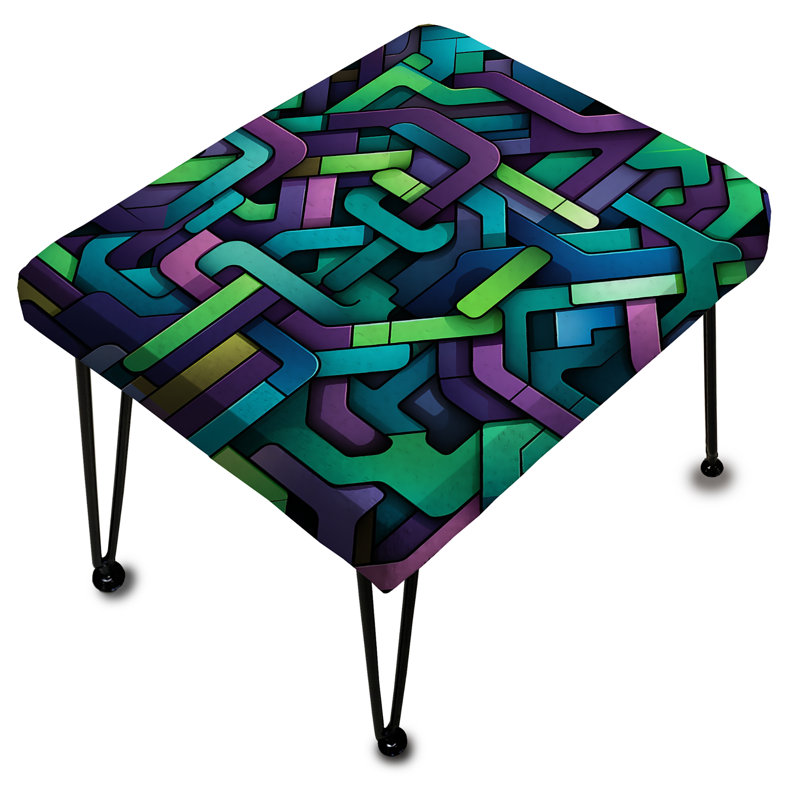 Vert et mauve Groovy Grid Adventure - Repose-pieds rectangulaire géométrique